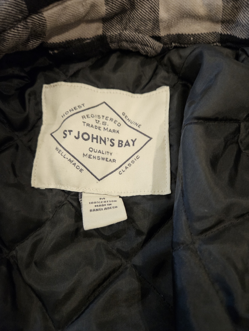 St. John's Bay Black Quilted Jacket with Plaid Lining - Picture 3 of 4